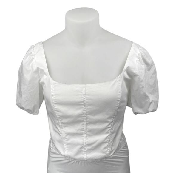 Abercrombie & Fitch White Short Puff Sleeve Smocked Corset Blouse Crop Top Sz L - Picture 1 of 4
